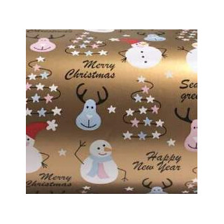 Geschenkpapier Weihnachten 90207 Schneemann & Rentier gold