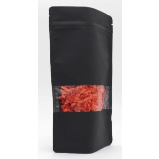 Doypack Kraftpapier schwarz mit Fensterstreifen