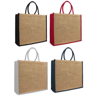 Tragetaschen Jute mit farbigen Baumwollkordeln und Seitenfalten