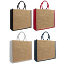 Tragetaschen Jute mit farbigen Baumwollkordeln und...