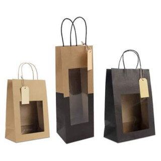 Geschenktüten aus Papier mit gedrehten Griffen, Fenster & Hangtag