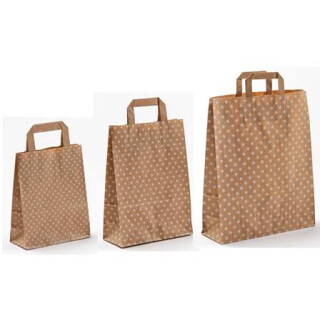 Papiertragetaschen Punkte Polka Dots natur/weiß - Papiertüten mit Flachhenkel