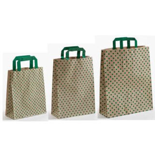 Papiertragetaschen Graspapier Polka Dots grün - Papiertüten mit Flachhenkel