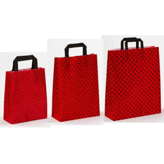 Papiertragetaschen Polka Dots DUO rot/schwarz - Papiertaschen mit Flachhenkel