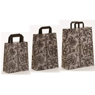 Papiertragetaschen Spitze grau/schwarz - Papiertaschen mit Flachhenkel
