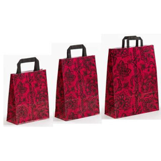 Papiertragetaschen Spitze rubin/schwarz - Papiertaschen mit Flachhenkel