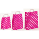 Papiertragetaschen Sterne pink mit Flachhenkel
