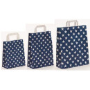 Papiertragetaschen Sterne blau mit Flachhenkel