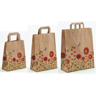 Papiertragetaschen Blumenwiese natur mit Flachhenkel
