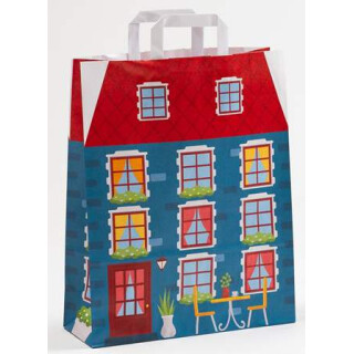 Papiertragetasche Haus blau 320x400x120mm