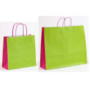 Papiertragetaschen Bi-Color grün/pink mit gedrehter...