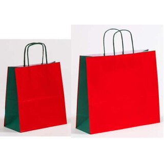 Papiertragetaschen Bi-Color rot/grün mit gedrehter Papierkordel - Papiertaschen