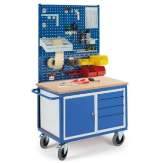 Werkstattwagen mit 4 Schubladen, 1 Stahlschrank 3 x Schlitzplatten 07-4361S3