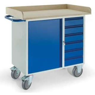 Werkstattwagen 6 Schubladen 1 Stahlschrank Holzrand 07-4367