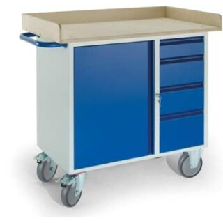 Werkstattwagen 4 Schubladen 1 Stahlschrank Holzrand 07-4363