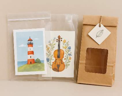 verpacken von postkarten und souvenirs 