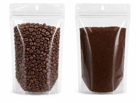 Transparenter Kaffeebeutel mit Kaffeebohnen für Handel und B2B