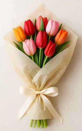 tulpenstrauss in bopp-folie gebunden